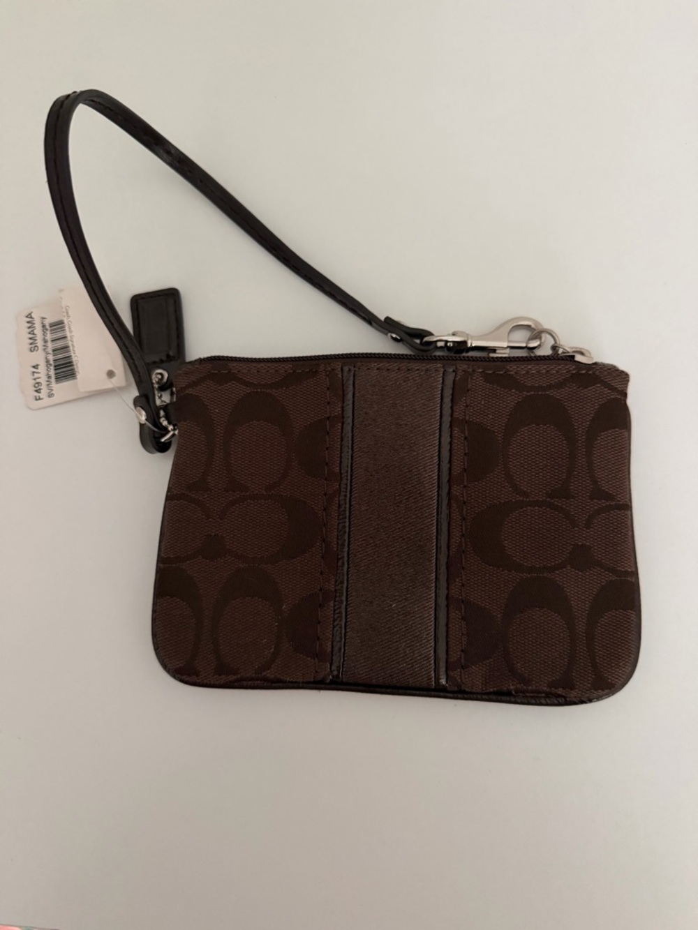 Coach Brown Signature Wristlet with Leather Trim